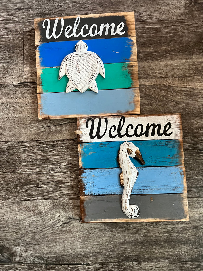 Beach Themed Welcome Sign- Seahorse or Turtle