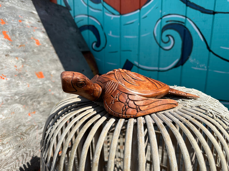 Wooden Turtle with Palm Tree Carving