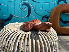 Wooden Turtle with Palm Tree Carving