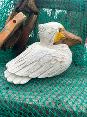 Sitting Wooden Pelican Statue