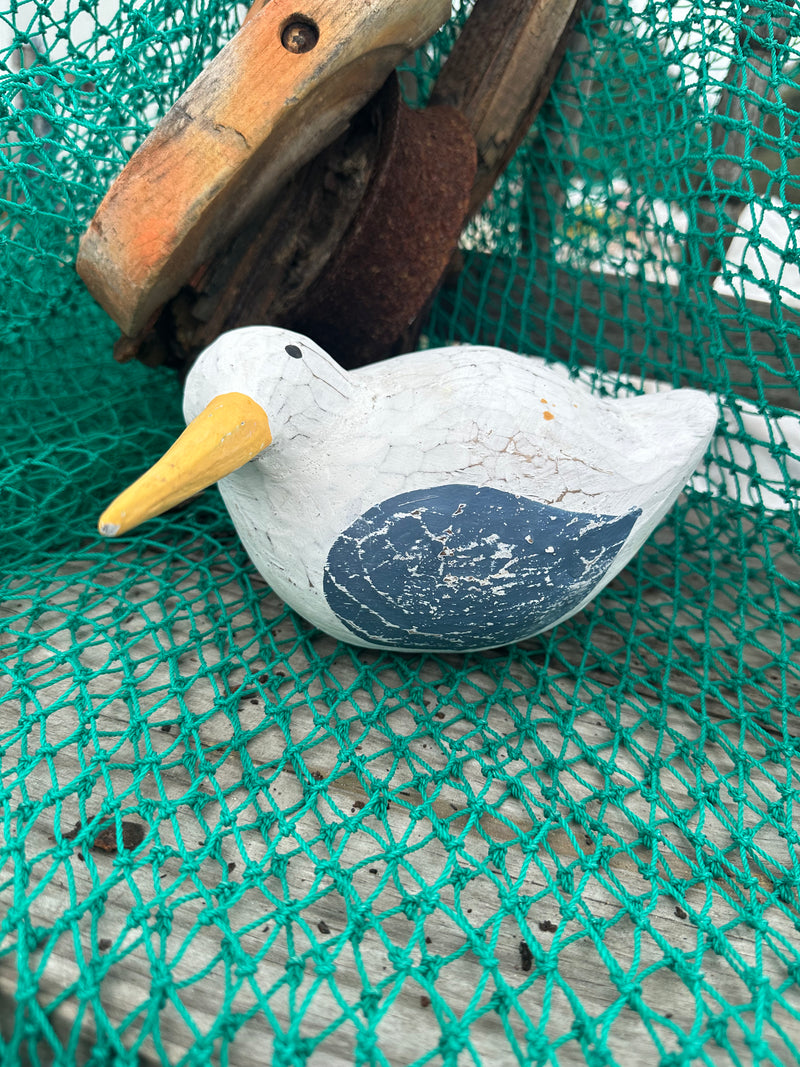 Small White & Blue Wooden Bird