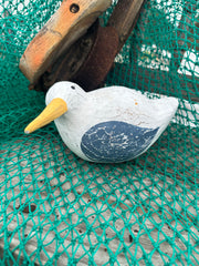 Small White & Blue Wooden Bird