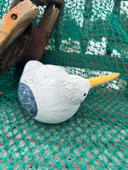 Small White & Blue Wooden Bird