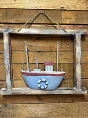 Wooden Hanging Boat – Nautical Swivel Frame Décor