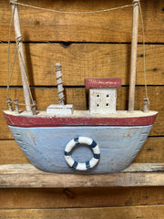 Wooden Hanging Boat – Nautical Swivel Frame Décor