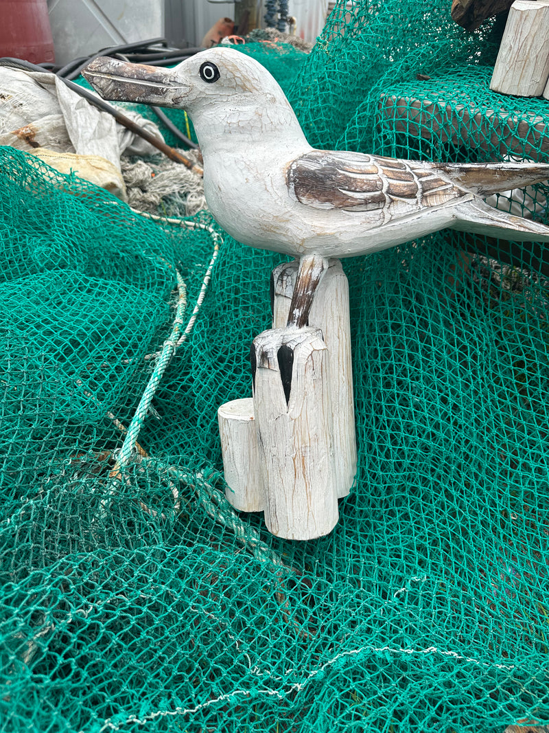 Wooden Seagull on Pilings Statue