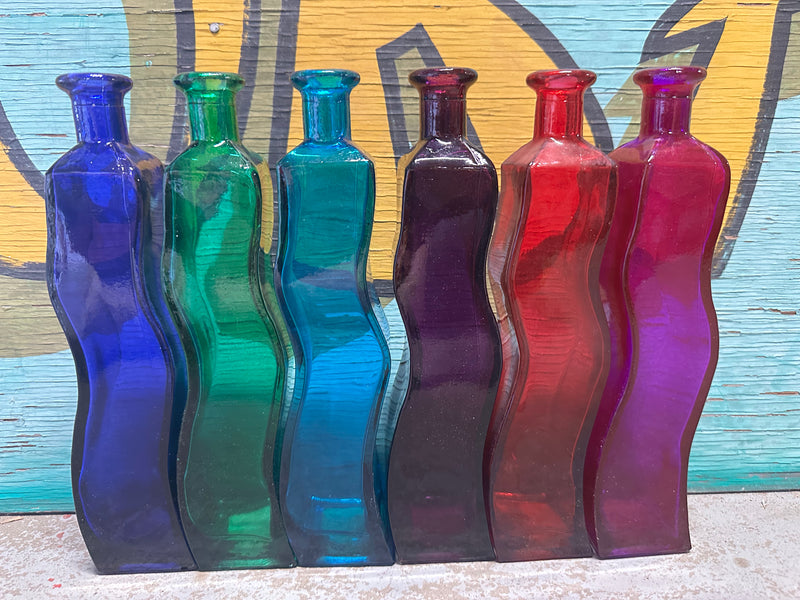 Vintage Wavy Glass Bottle – 9.25" x 2"