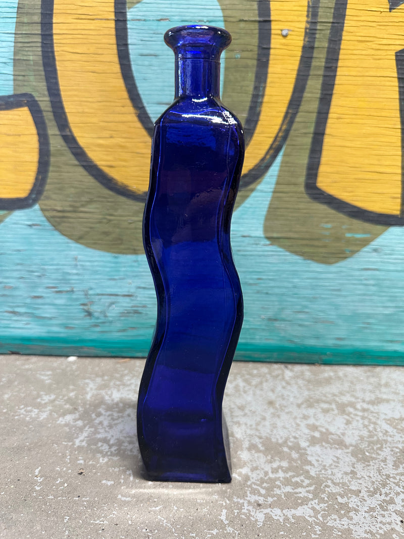 Vintage Wavy Glass Bottle – 9.25" x 2"