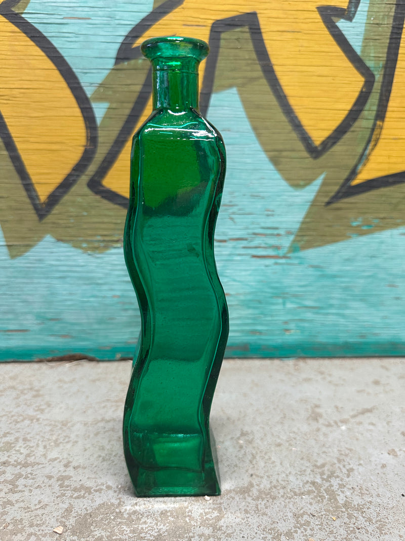 Vintage Wavy Glass Bottle – 9.25" x 2"