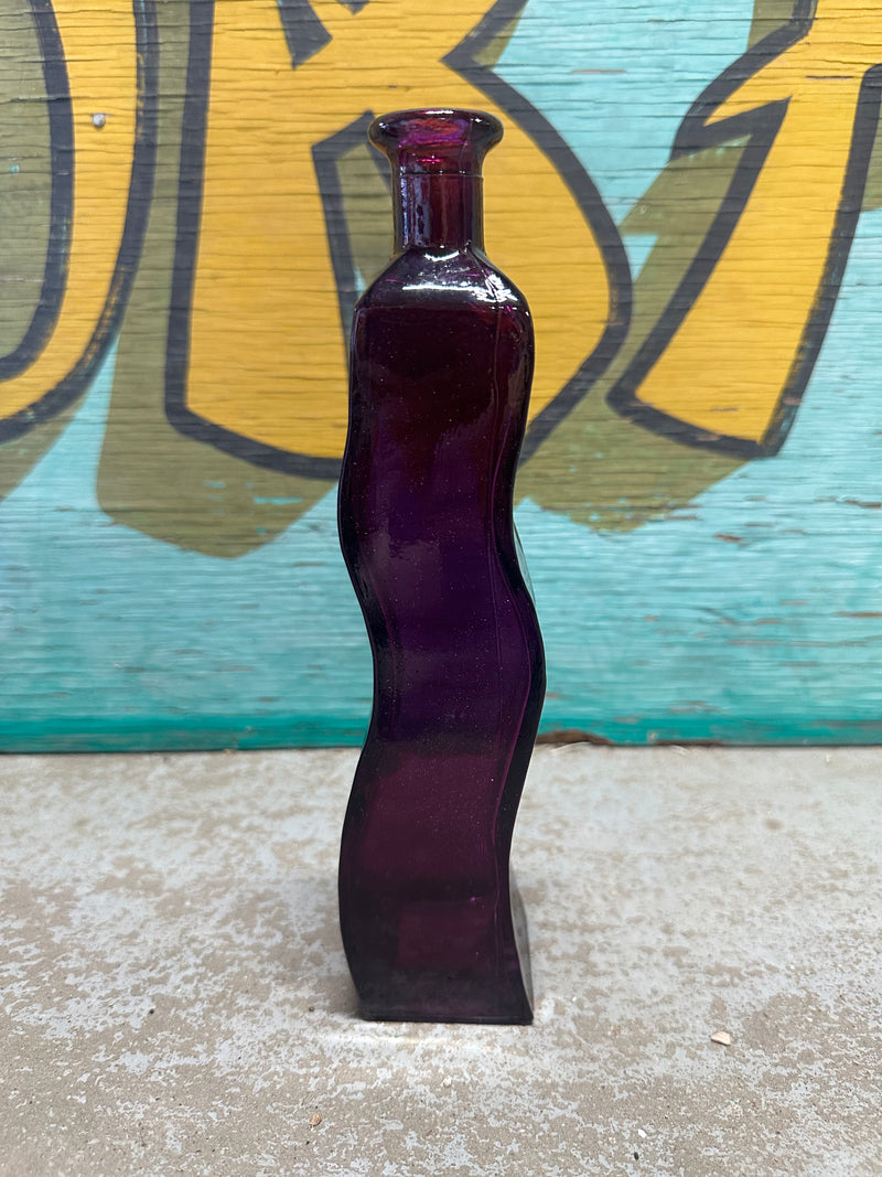 Vintage Wavy Glass Bottle – 9.25" x 2"