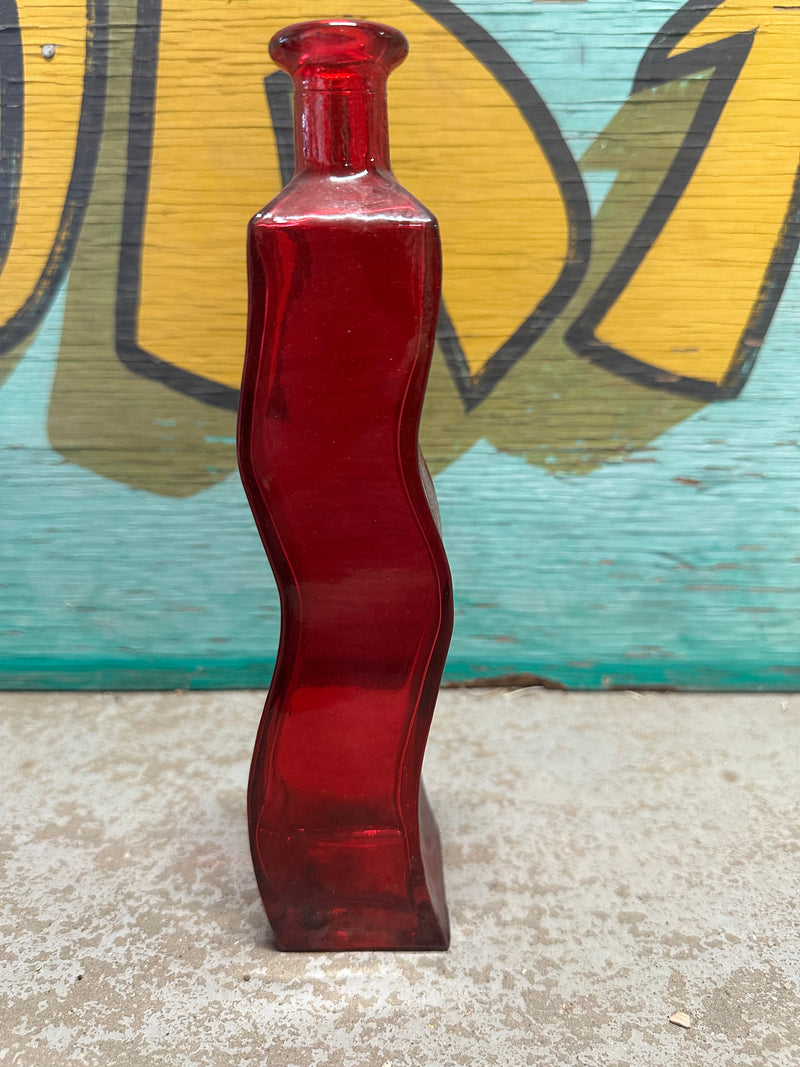 Vintage Wavy Glass Bottle – 9.25" x 2"