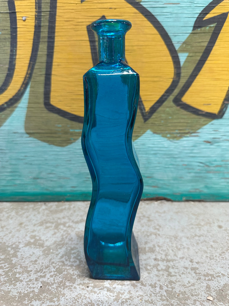 Vintage Wavy Glass Bottle – 9.25" x 2"