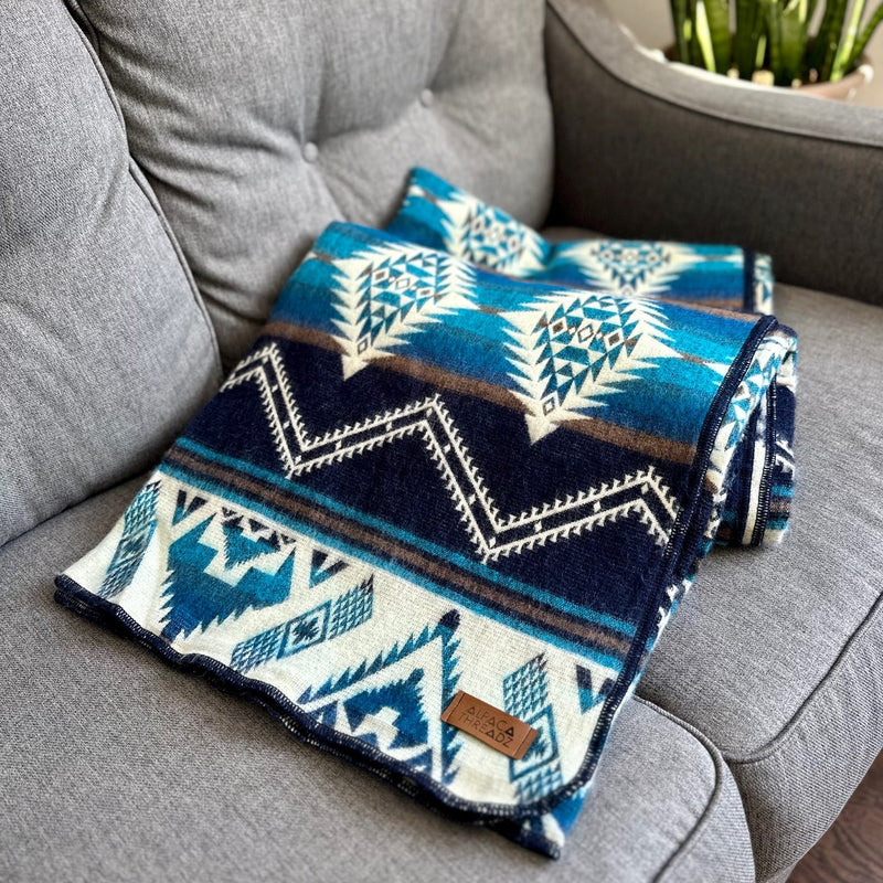 Andean Alpaca Wool Blanket - Cobalt Blue (Reversible Queen Size)