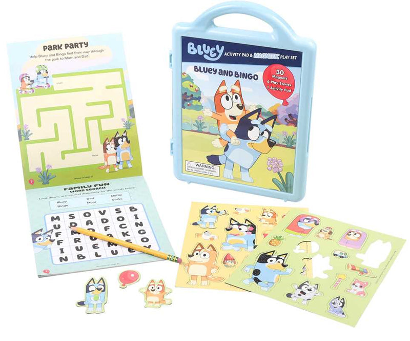 Bluey activity set with coloring book, stickers, and pencil on a white background