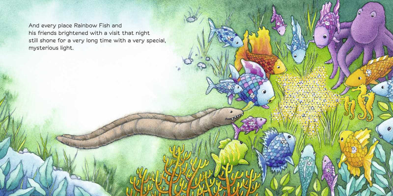 Colorful underwater scene with various sea creatures and text.