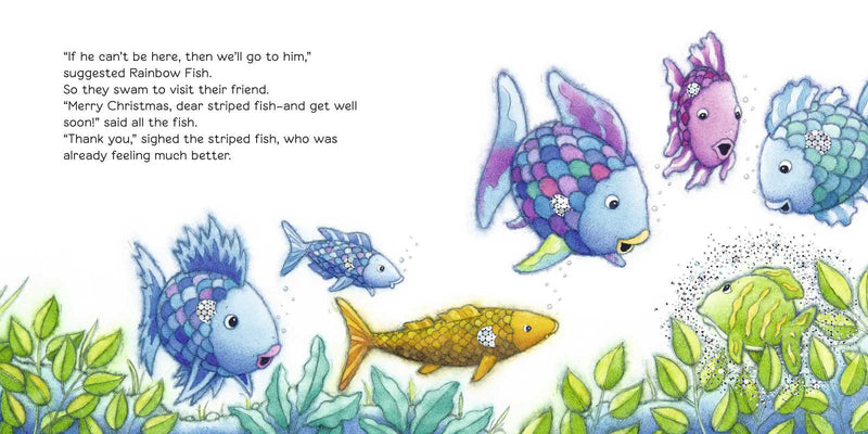Illustration of colorful fish in an underwater scene with text