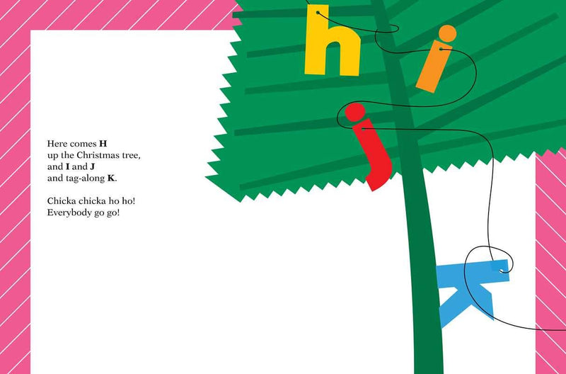 Colorful illustration of a Christmas tree with text on a white background