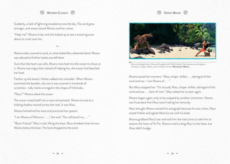 Page from a book with text and an image of a character from Disney's Moana.