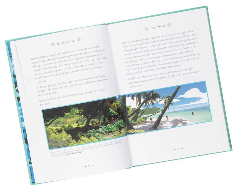 Open book with a scenic beach illustration on a white background