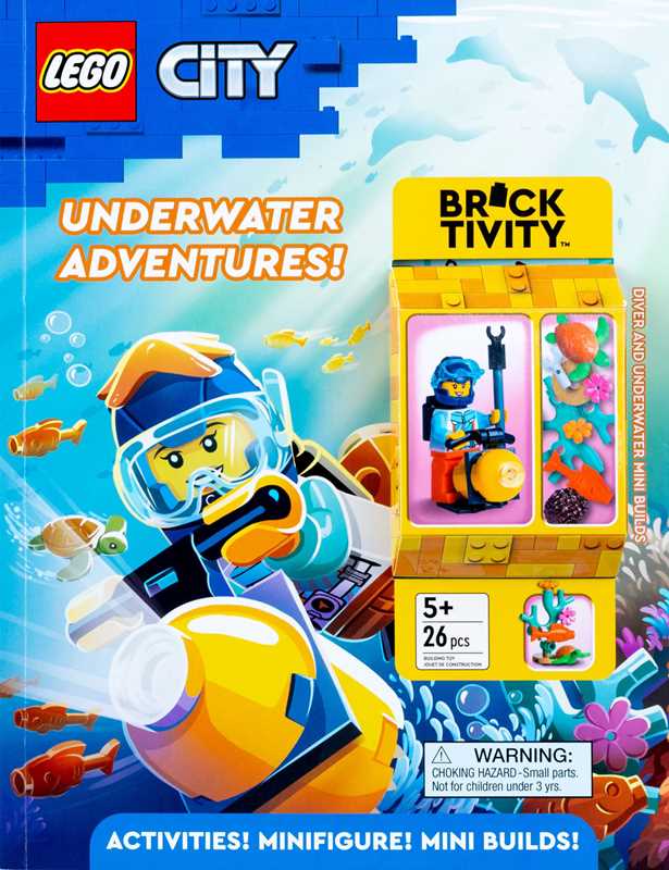 LEGO City Underwater Adventures packaging with a diver figure and bricktivity box.