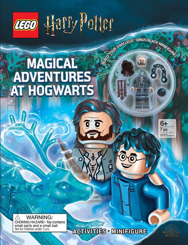 LEGO Harry Potter book cover with characters and minifigure on a blue background
