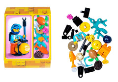 LEGO set with building blocks and figures in a colorful box on a white background