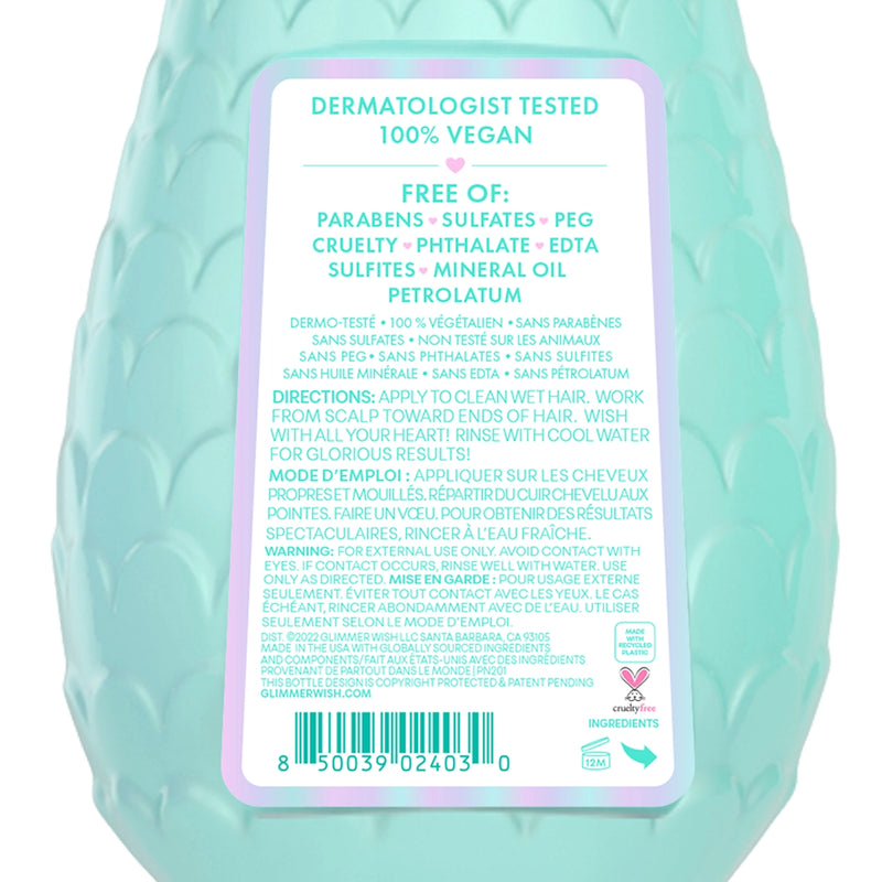 Rear view of Mermaid Conditioner showing ingredients, directions, and cruelty-free icons.