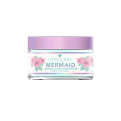 Jar of 'Mermaid' tropical island body butter with floral design on a white background