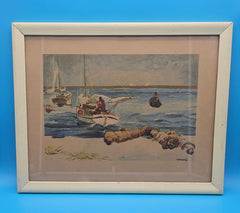 Framed Nassau sailboat print in coastal midcentury style - Winslow Homer artwork reproduction