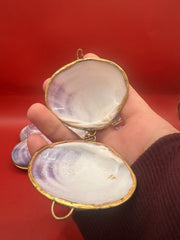Open purple clam shell coin purse with metallic trim