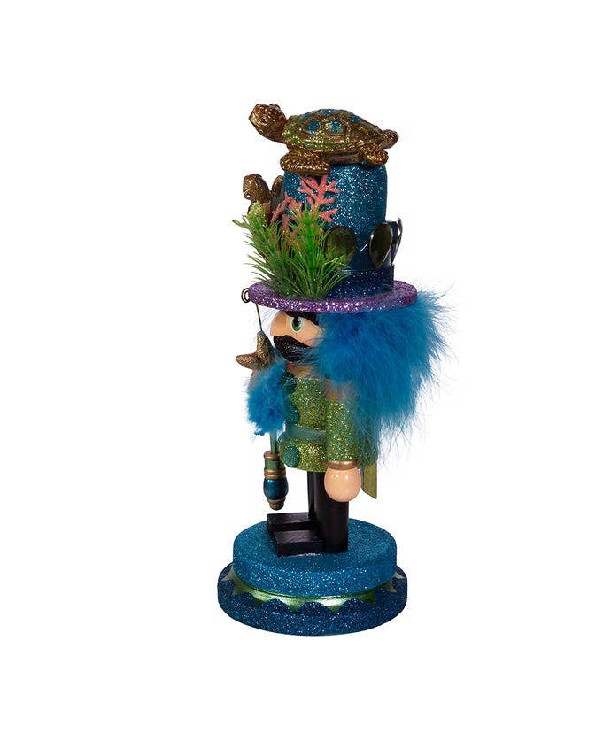 Christmas nutcracker in coastal style with sea turtle hat – seasonal holiday decoration