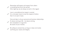 Text on a white background with motivational message about respect, love, and compromise.