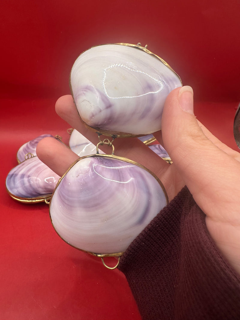 Pair of purple clam shell coin purses - coastal accessories