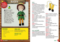 Crochet pattern for a character named Buddy from 'Elf' on a wooden background
