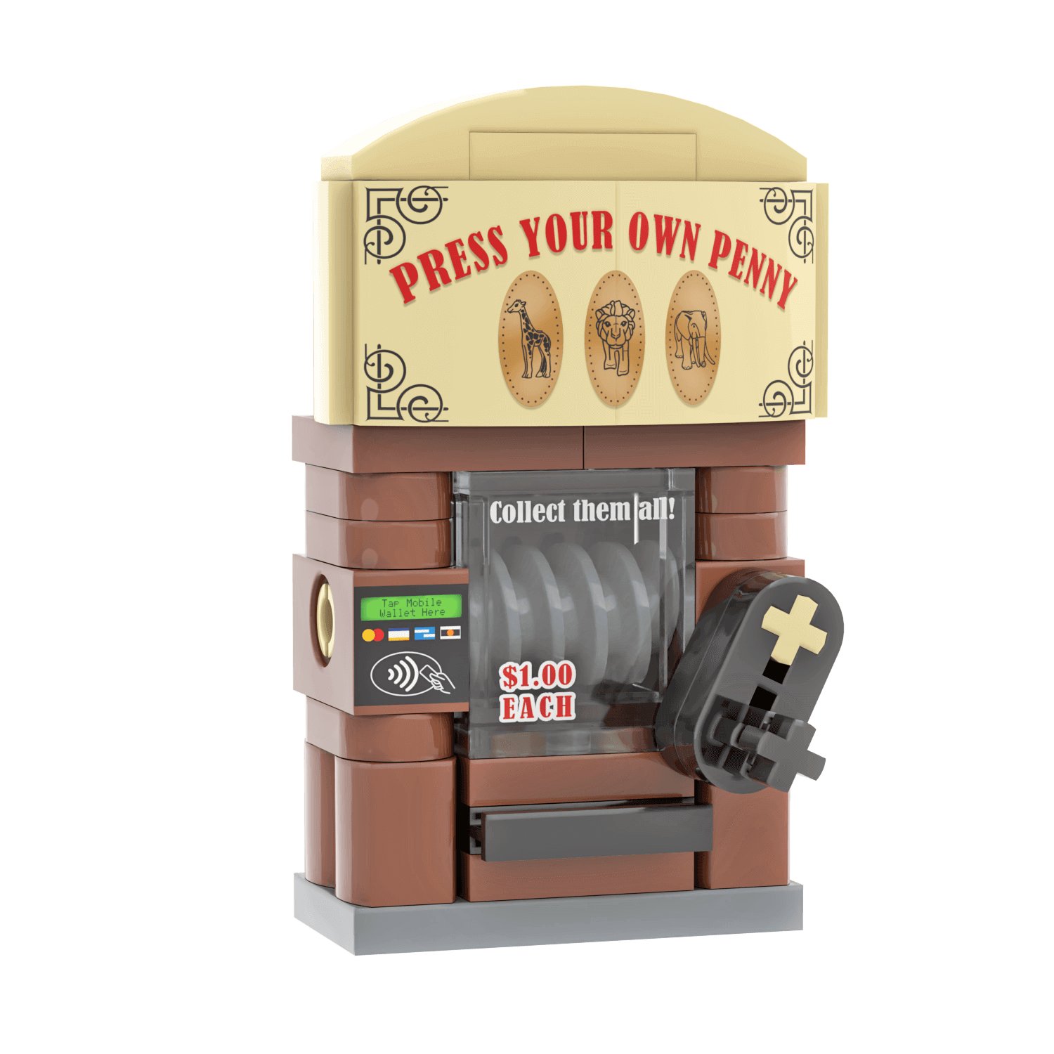 Penny Press Machine - Zoo Animals -  Custom Printed Set - Made Using LEGO® Parts