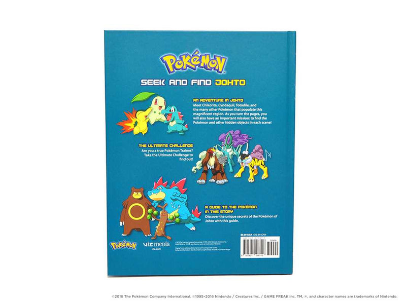 Pokémon Seek and Find Johtó book cover with colorful illustrations on a blue background