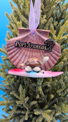 Port Aransas scallop shell turtle ornament and magnet with surfboard – coastal Christmas decor