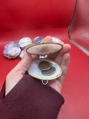 Purple Clam Shell Coin Purse Coastal Accessory 2.25
