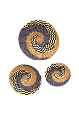 Raffia wall basket set in Grey & Tobacco Swirl – coastal home decor accessory