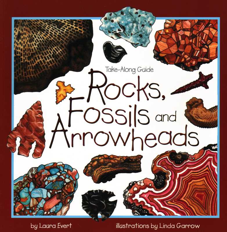 Book cover of 'Rocks, Fossils and Arrowheads' with illustrations of various rocks and minerals.