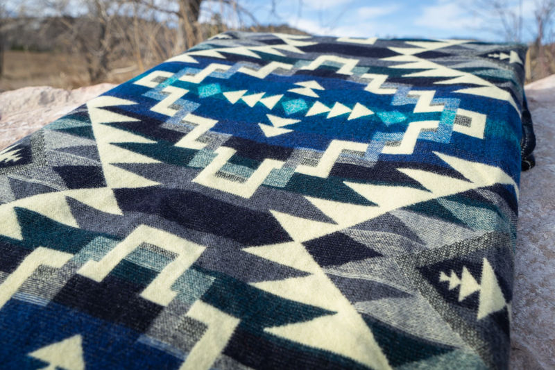 Andean Alpaca Wool Blanket - Blue Chakana