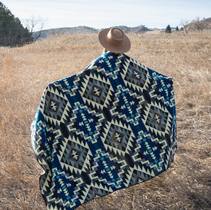 Andean Alpaca Wool Blanket - Blue Chakana