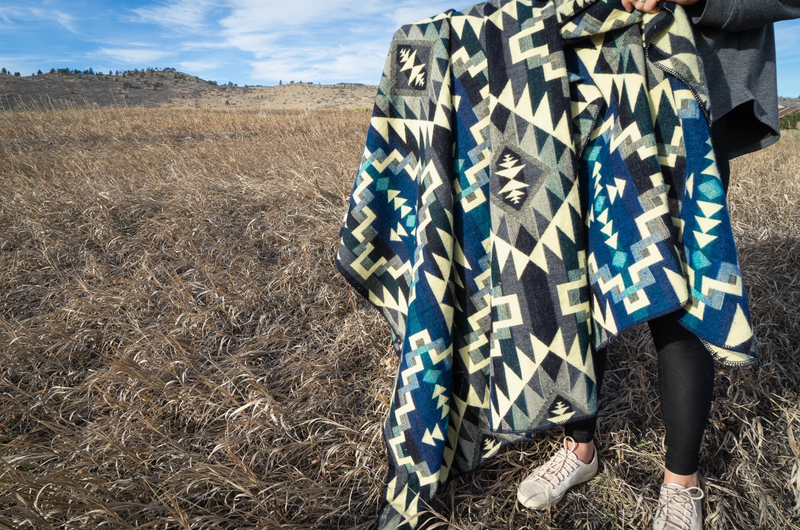 Andean Alpaca Wool Blanket - Blue Chakana