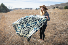 Andean Alpaca Wool Blanket - Blue Chakana