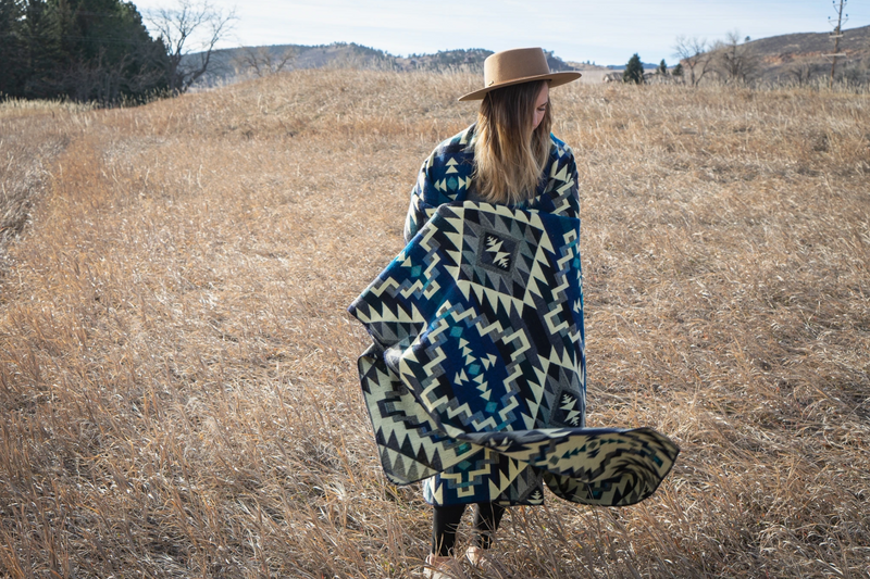 Andean Alpaca Wool Blanket - Blue Chakana