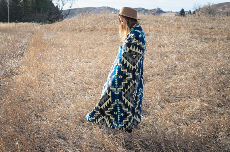 Andean Alpaca Wool Blanket - Blue Chakana