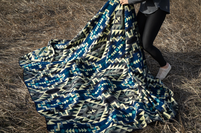 Andean Alpaca Wool Blanket - Blue Chakana