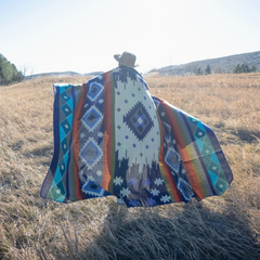 Andean Alpaca Wool Blanket - Ocean Breeze - Light Blue/Dark