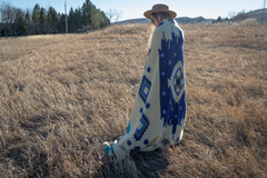 Andean Alpaca Wool Blanket - Ocean Breeze - Light Blue/Dark