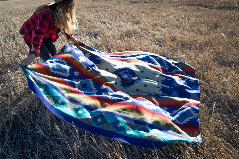 Andean Alpaca Wool Blanket - Ocean Breeze - Light Blue/Dark